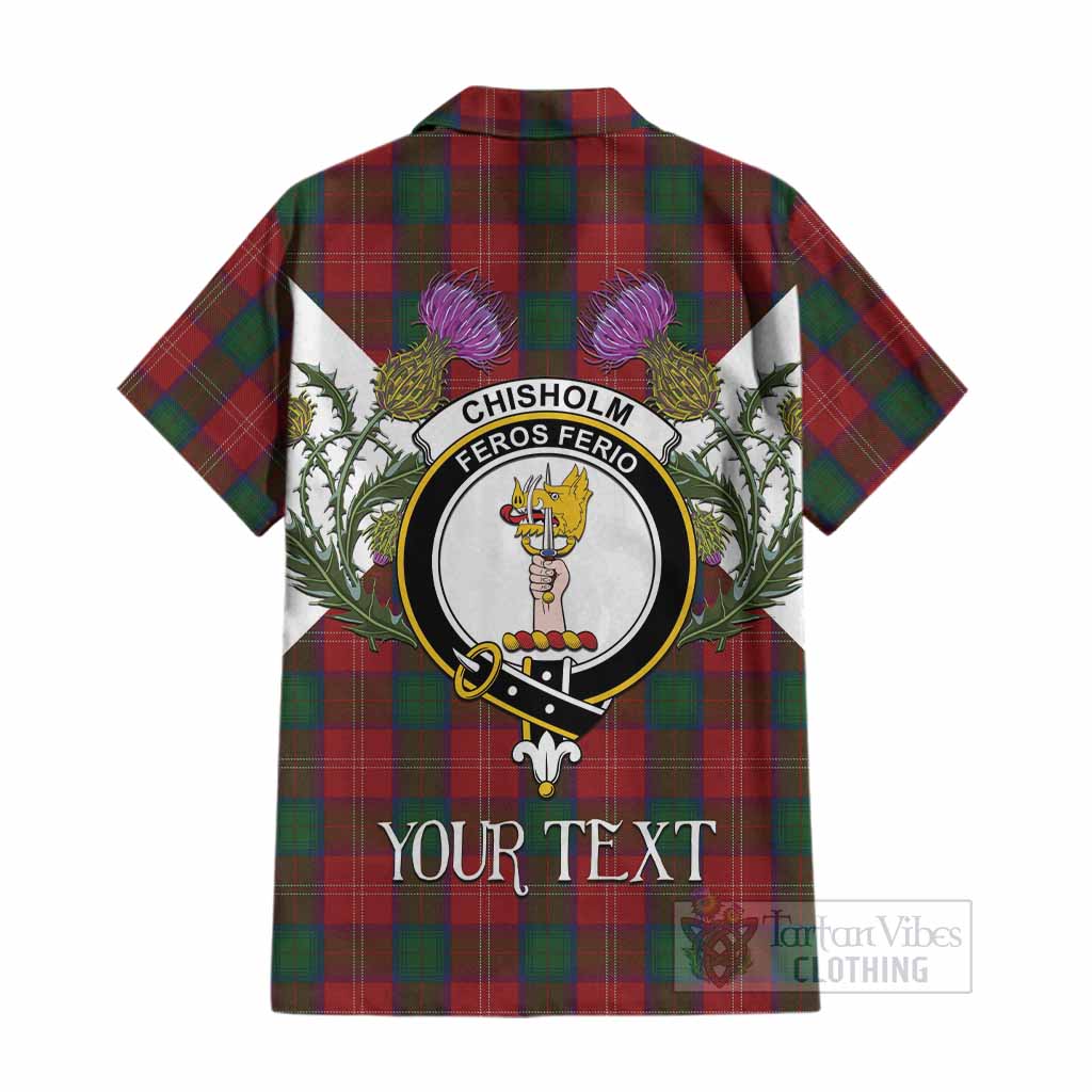 Chisholm Tartan Family Crest Cotton Hawaiian Shirt Scottish Burns Night Thistle Floral