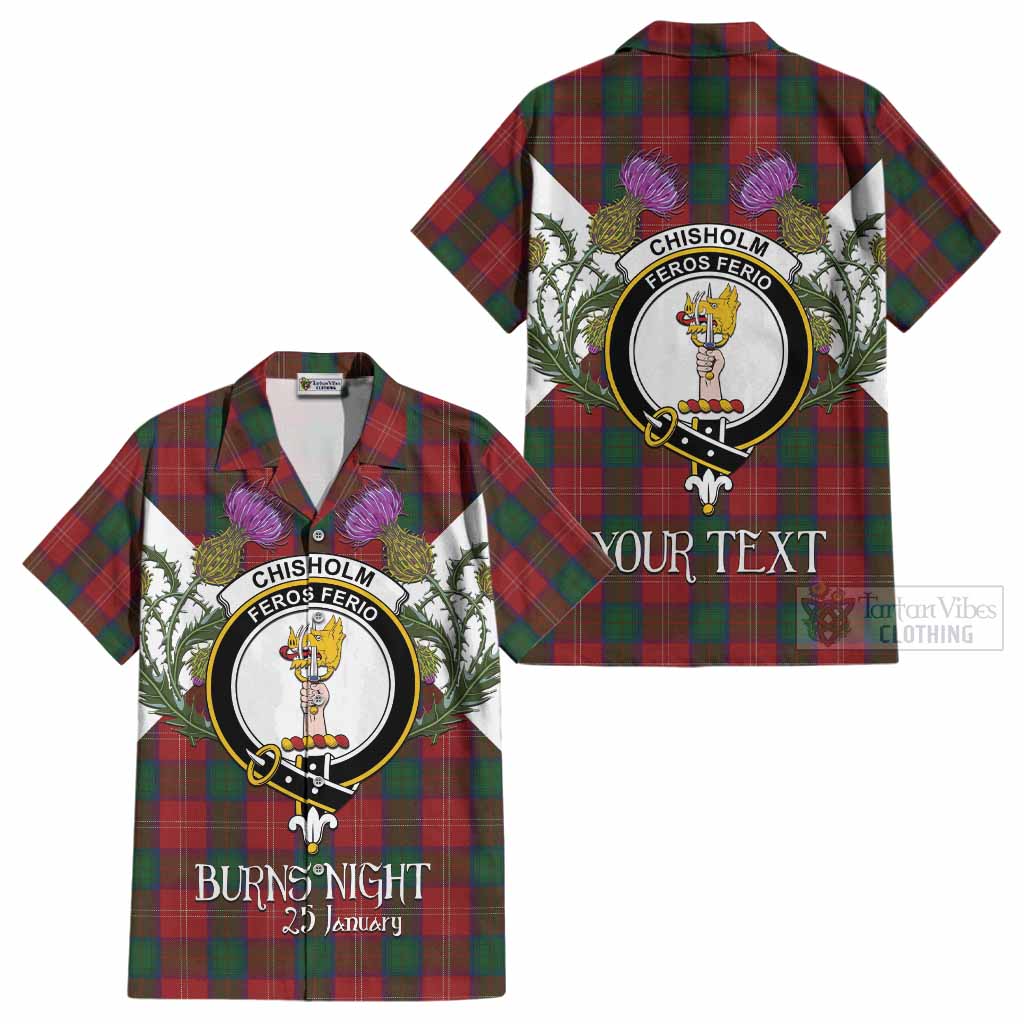 Chisholm Tartan Family Crest Cotton Hawaiian Shirt Scottish Burns Night Thistle Floral