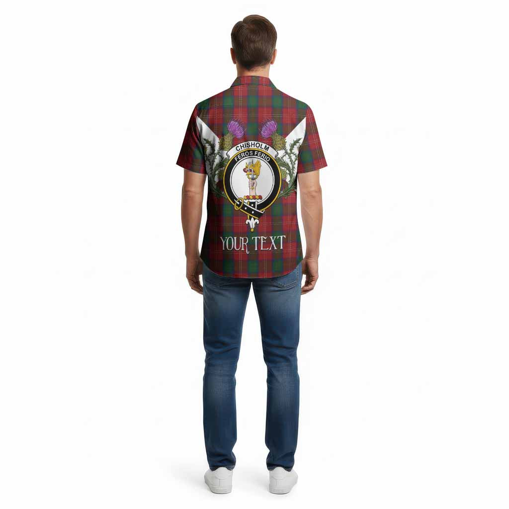 Chisholm Tartan Family Crest Cotton Hawaiian Shirt Scottish Burns Night Thistle Floral