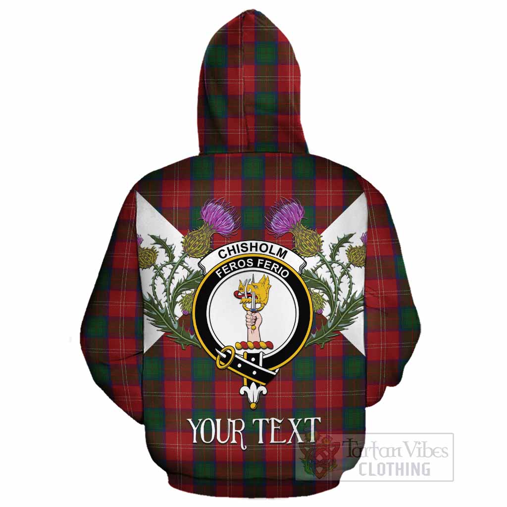 Chisholm Tartan Family Crest Cotton Hoodie Scottish Burns Night Thistle Floral