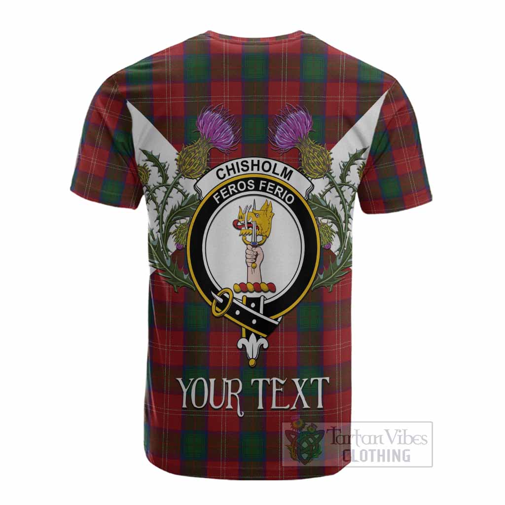 Chisholm Tartan Family Crest Cotton T-shirt Scottish Burns Night Thistle Floral