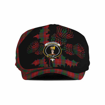 Chisholm Tartan Family Crest Flat Cap, Jeff Cap Scotland Thistle Floral
