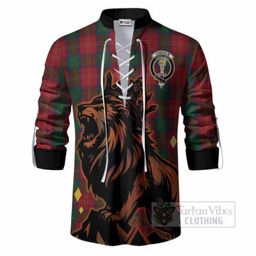 Chisholm Tartan Family Crest Ghillie Shirt Crowned Lion Roaring