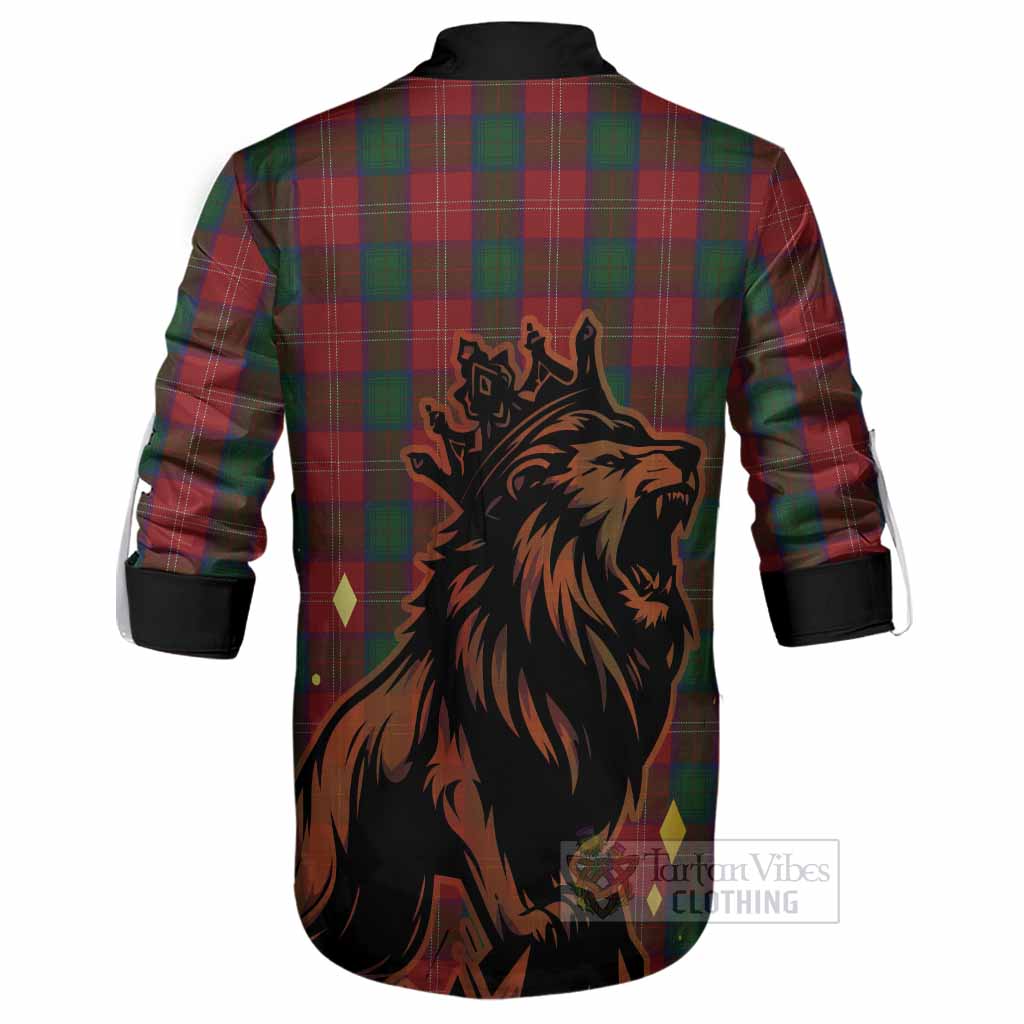 Chisholm Tartan Family Crest Ghillie Shirt Crowned Lion Roaring