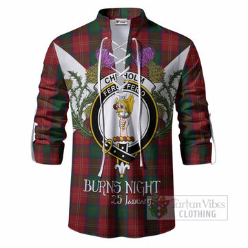 Chisholm Tartan Family Crest Ghillie Shirt Scottish Burns Night Thistle Floral