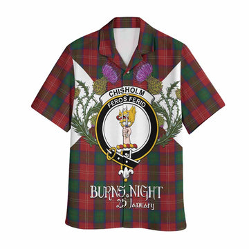 Chisholm Tartan Family Crest Hawaiian Shirt Scottish Burns Night Thistle Floral