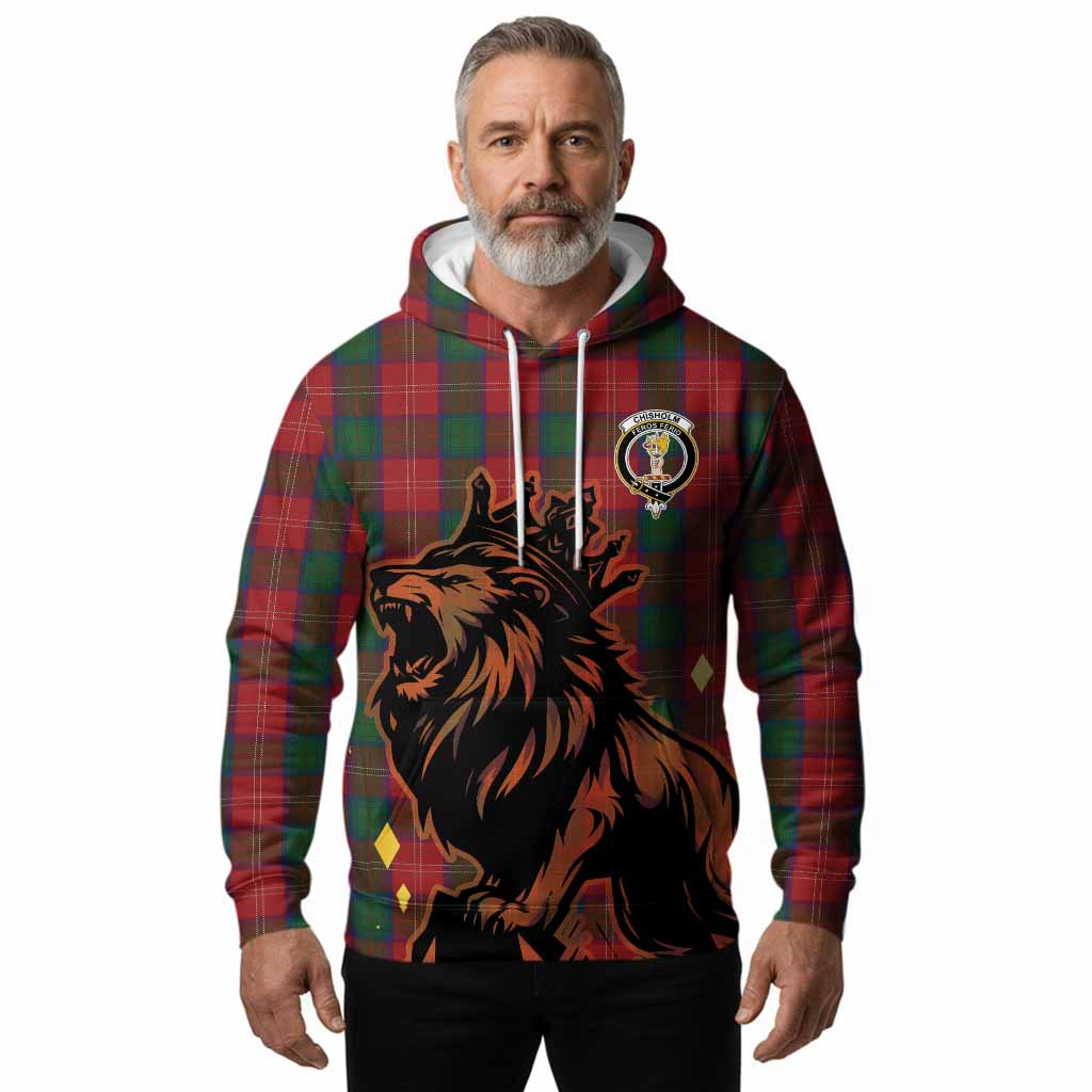 Chisholm Tartan Family Crest Hoodie Crowned Lion Roaring