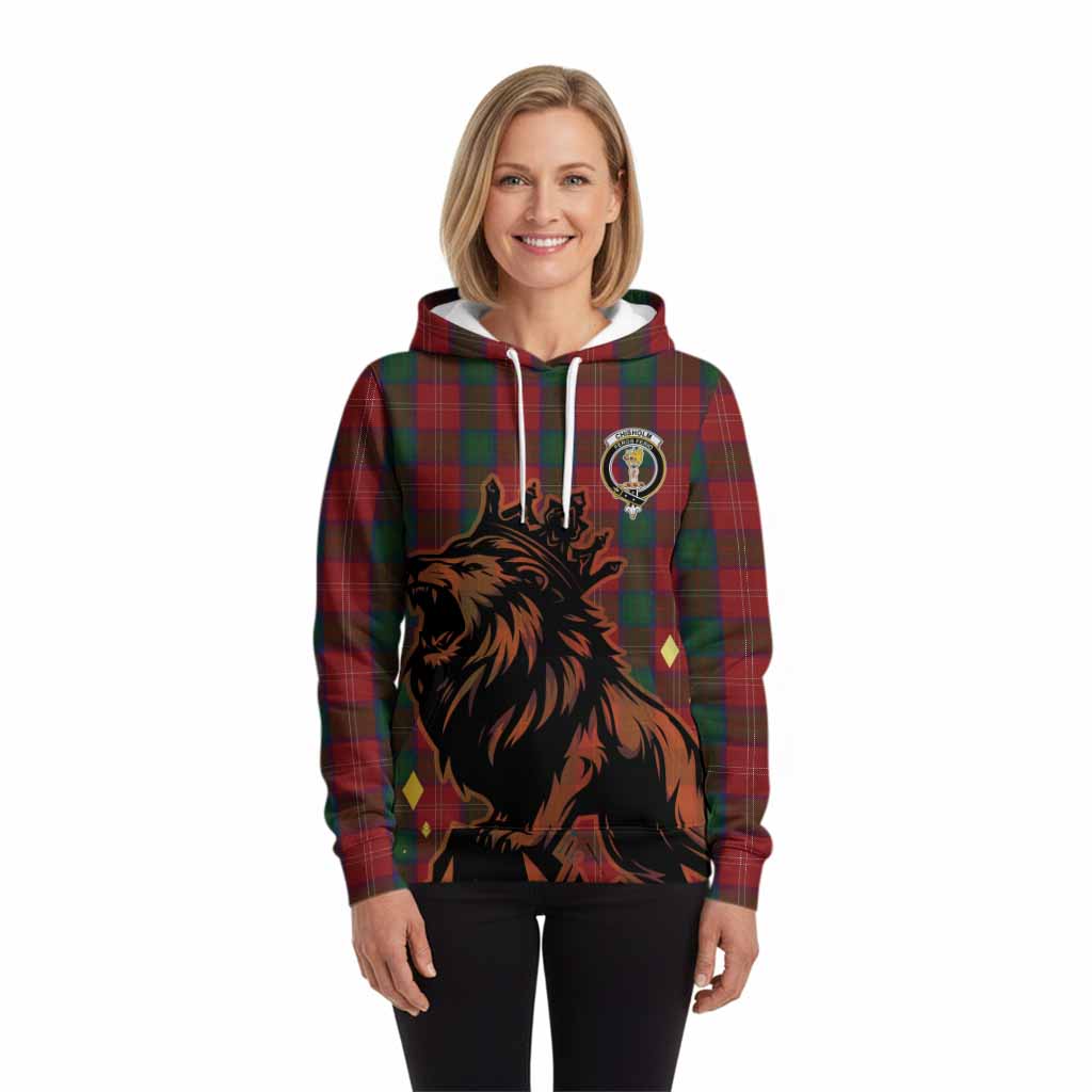 Chisholm Tartan Family Crest Hoodie Crowned Lion Roaring