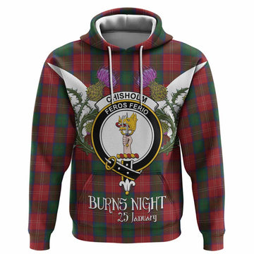 Chisholm Tartan Family Crest Hoodie Scottish Burns Night Thistle Floral