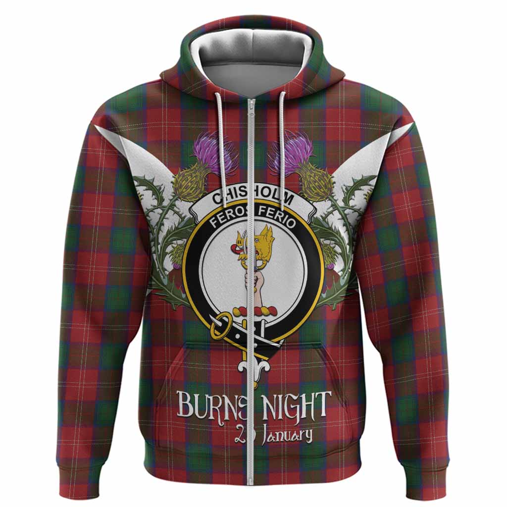 Chisholm Tartan Family Crest Hoodie Scottish Burns Night Thistle Floral