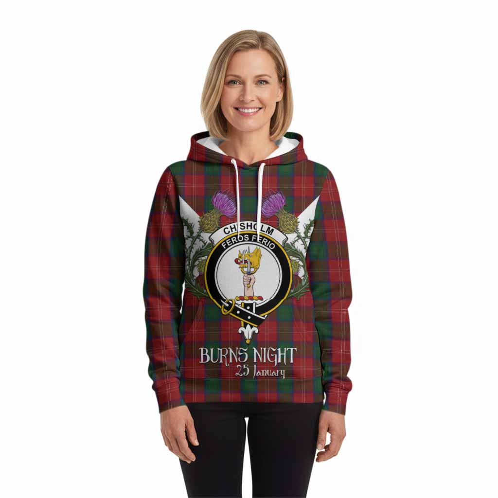 Chisholm Tartan Family Crest Hoodie Scottish Burns Night Thistle Floral