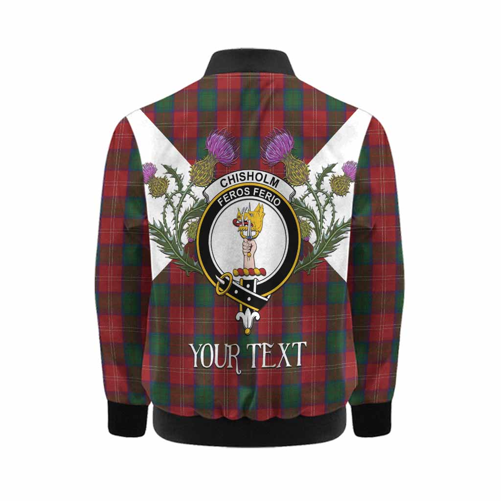 Chisholm Tartan Family Crest Kid Bomber Jacket Scottish Burns Night Thistle Floral