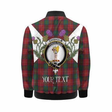 Chisholm Tartan Family Crest Kid Bomber Jacket Scottish Burns Night Thistle Floral