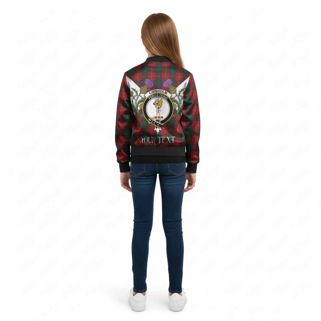 Chisholm Tartan Family Crest Kid Bomber Jacket Scottish Burns Night Thistle Floral