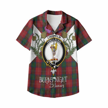 Chisholm Tartan Family Crest Kid Hawaiian Shirt Scottish Burns Night Thistle Floral