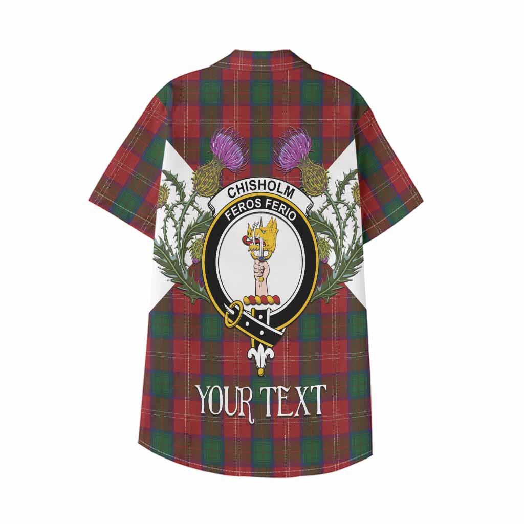 Chisholm Tartan Family Crest Kid Hawaiian Shirt Scottish Burns Night Thistle Floral