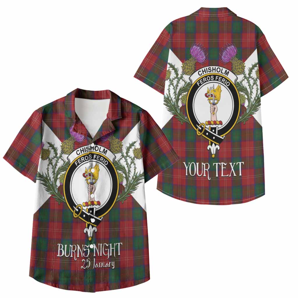 Chisholm Tartan Family Crest Kid Hawaiian Shirt Scottish Burns Night Thistle Floral