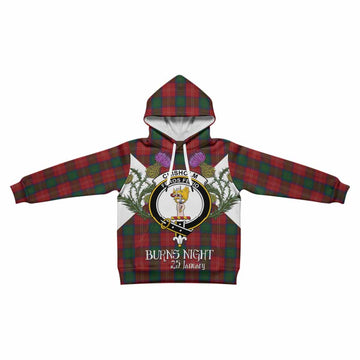 Chisholm Tartan Family Crest Kid Hoodie Scottish Burns Night Thistle Floral
