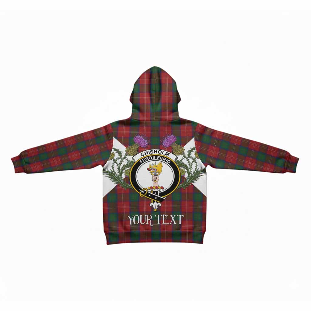 Chisholm Tartan Family Crest Kid Hoodie Scottish Burns Night Thistle Floral
