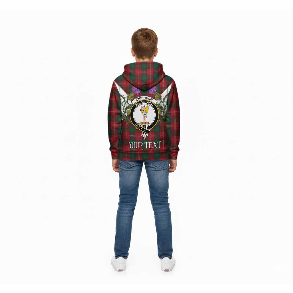 Chisholm Tartan Family Crest Kid Hoodie Scottish Burns Night Thistle Floral
