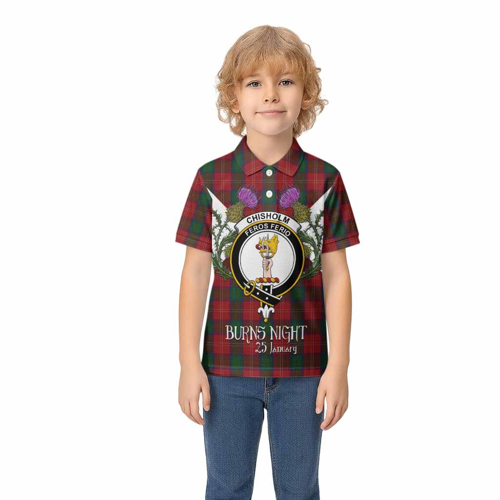 Chisholm Tartan Family Crest Kid Polo Shirt Scottish Burns Night Thistle Floral