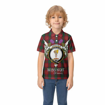 Chisholm Tartan Family Crest Kid Polo Shirt Scottish Burns Night Thistle Floral