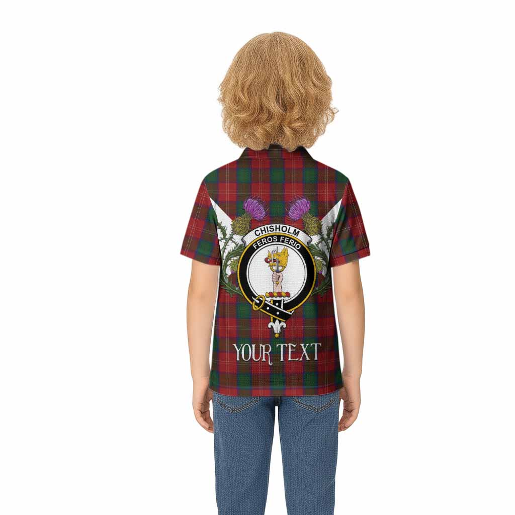 Chisholm Tartan Family Crest Kid Polo Shirt Scottish Burns Night Thistle Floral