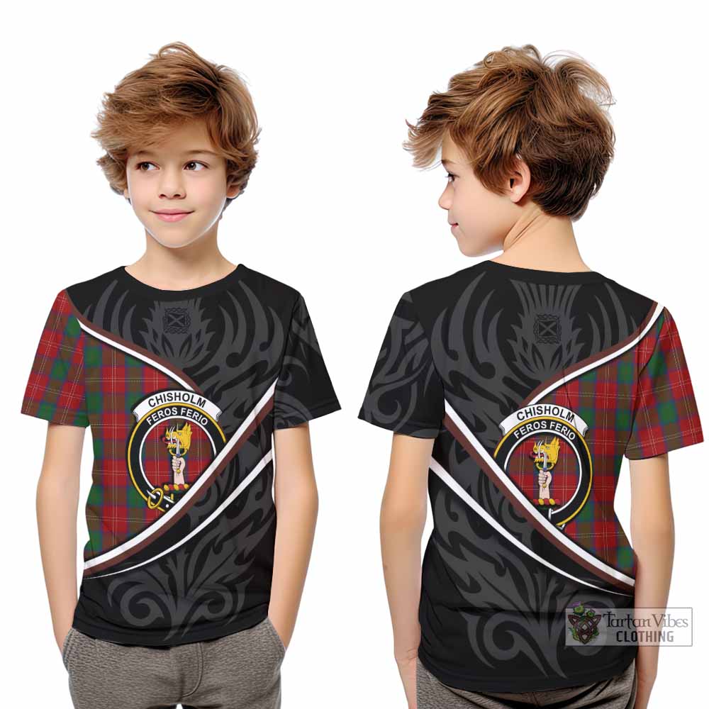 Chisholm Tartan Family Crest Kid T-shirt Celtic Scottish Thistle Floral - Tartan Vibes Clothing