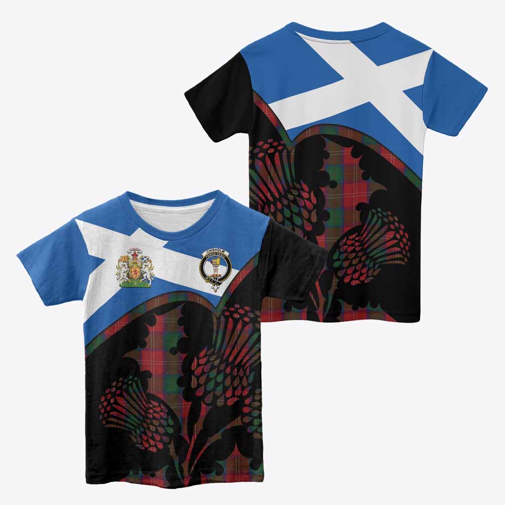 Chisholm Tartan Family Crest Kid T-shirt Scotland Thistle Floral Flag Style