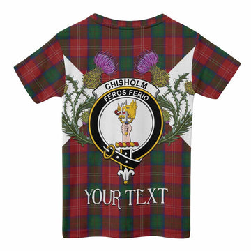 Chisholm Tartan Family Crest Kid T-shirt Scottish Burns Night Thistle Floral