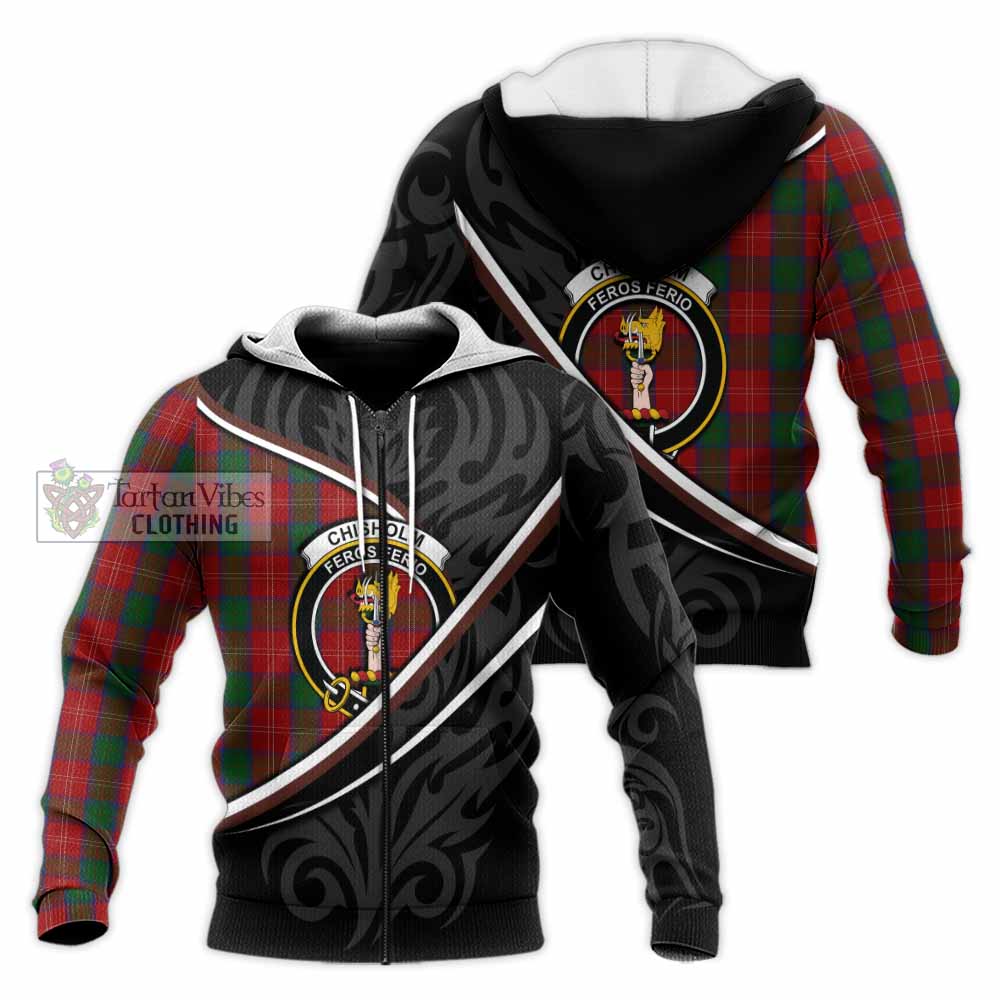 Chisholm Tartan Family Crest Knitted Hoodie Celtic Scottish Thistle Floral - Tartan Vibes Clothing