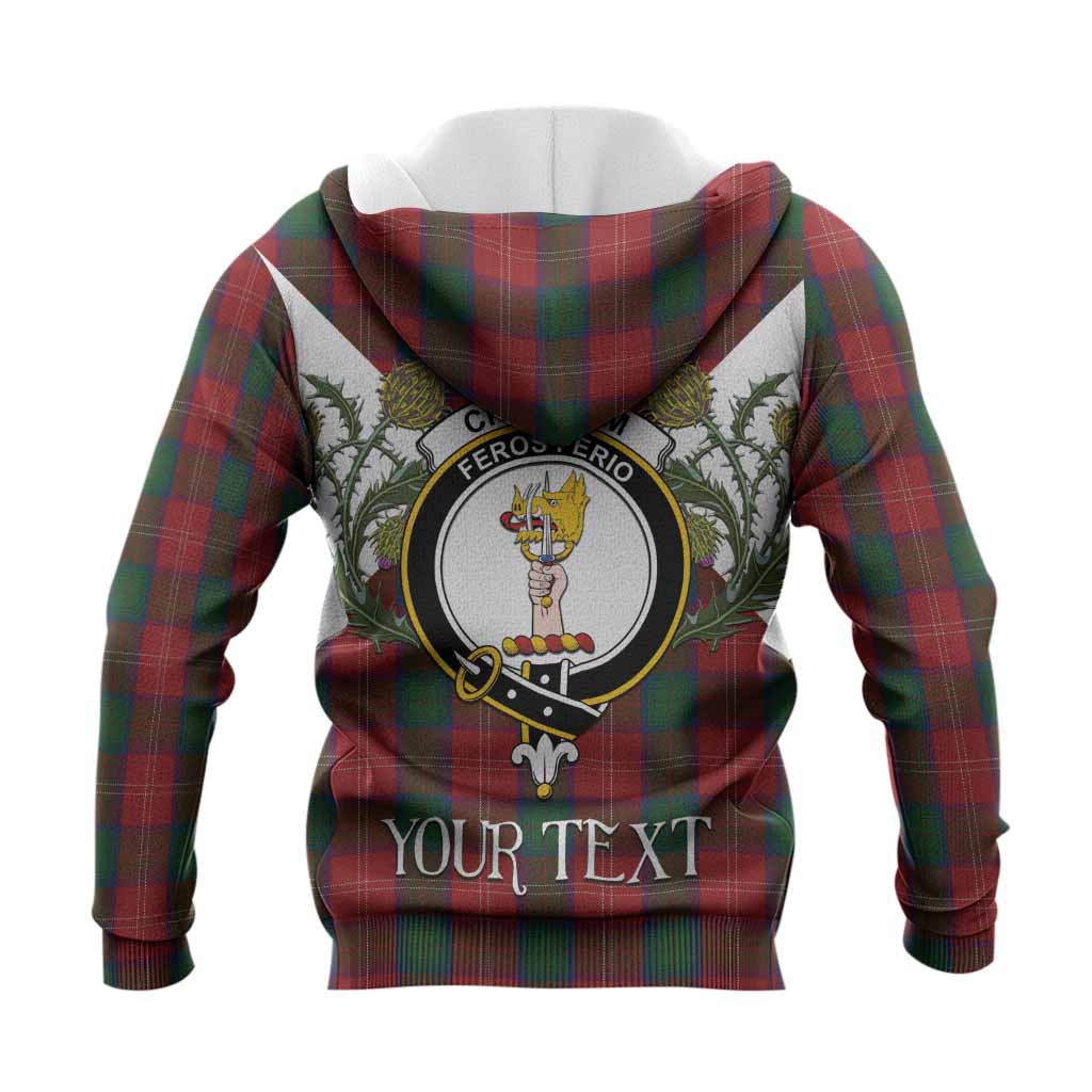 Chisholm Tartan Family Crest Knitted Hoodie Scottish Burns Night Thistle Floral