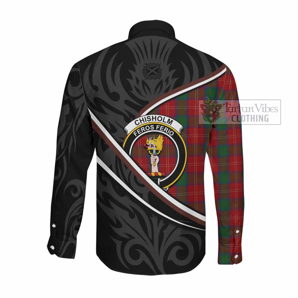 Chisholm Tartan Family Crest Long Sleeve Button Shirts Celtic Scottish Thistle Floral - Tartan Vibes Clothing