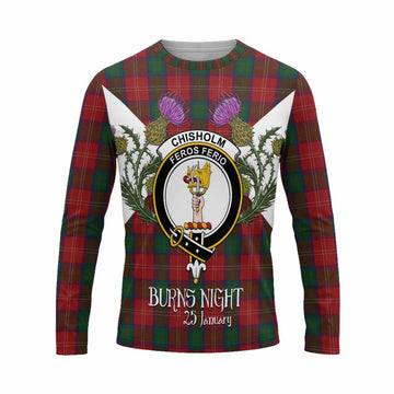 Chisholm Tartan Family Crest Long Sleeve T-Shirt Scottish Burns Night Thistle Floral