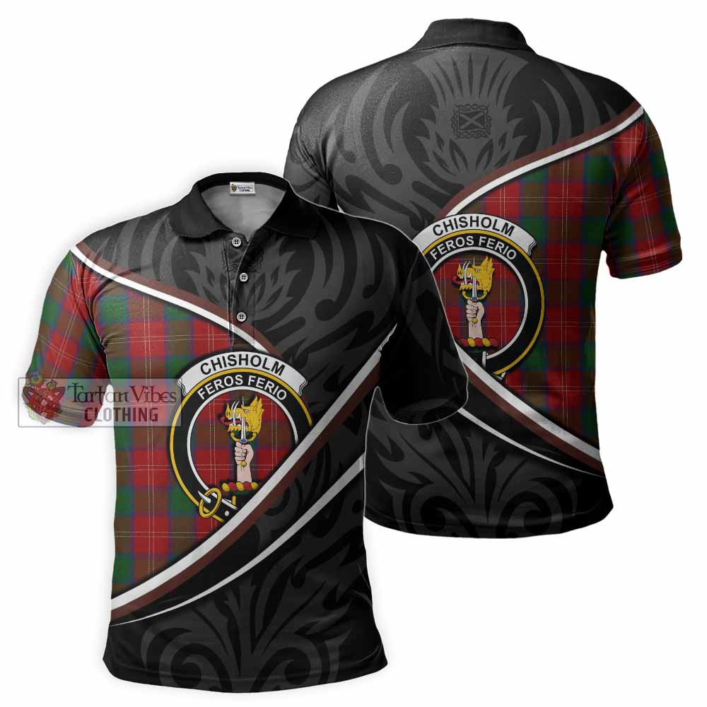 Chisholm Tartan Family Crest Polo Shirt Celtic Scottish Thistle Floral - Tartan Vibes Clothing