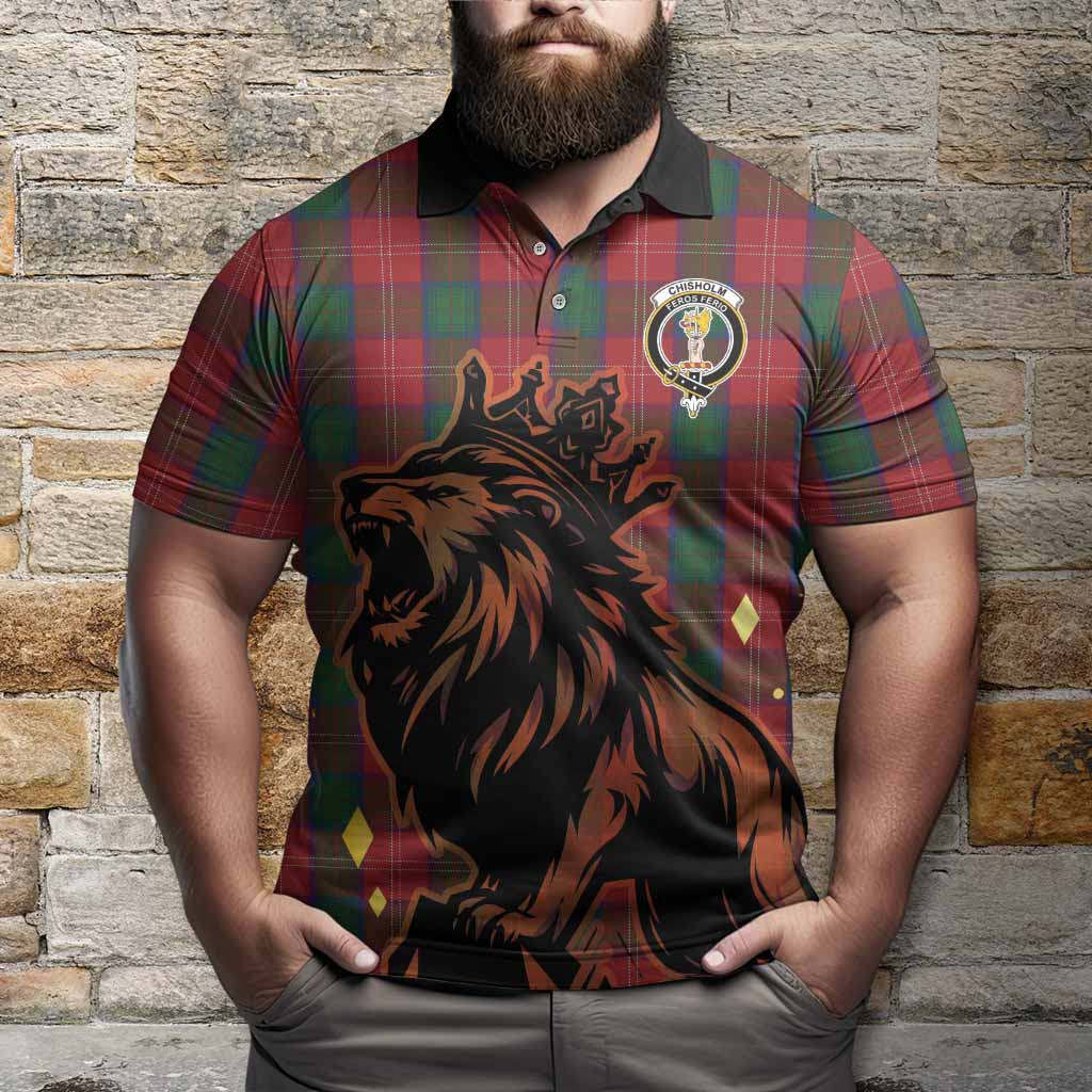 Chisholm Tartan Family Crest Polo Shirt Crowned Lion Roaring