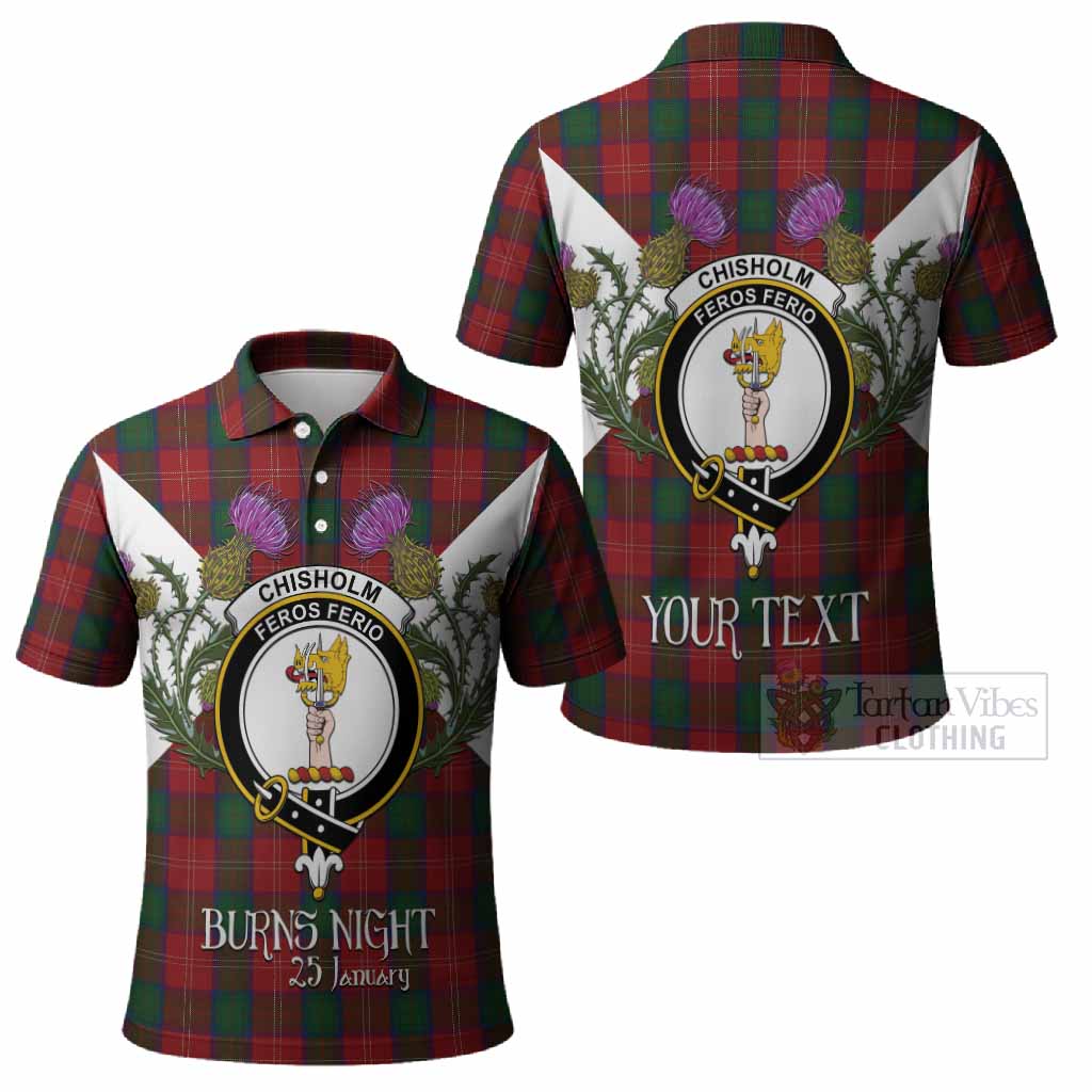 Chisholm Tartan Family Crest Polo Shirt Scottish Burns Night Thistle Floral