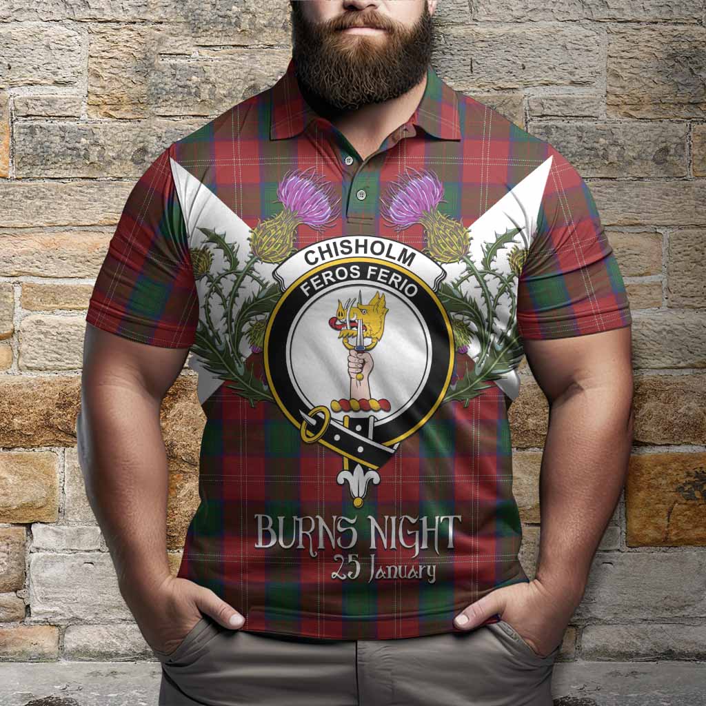 Chisholm Tartan Family Crest Polo Shirt Scottish Burns Night Thistle Floral
