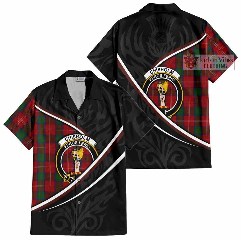 Chisholm Tartan Family Crest Short Sleeve Button Shirt Celtic Scottish Thistle Floral - Tartan Vibes Clothing