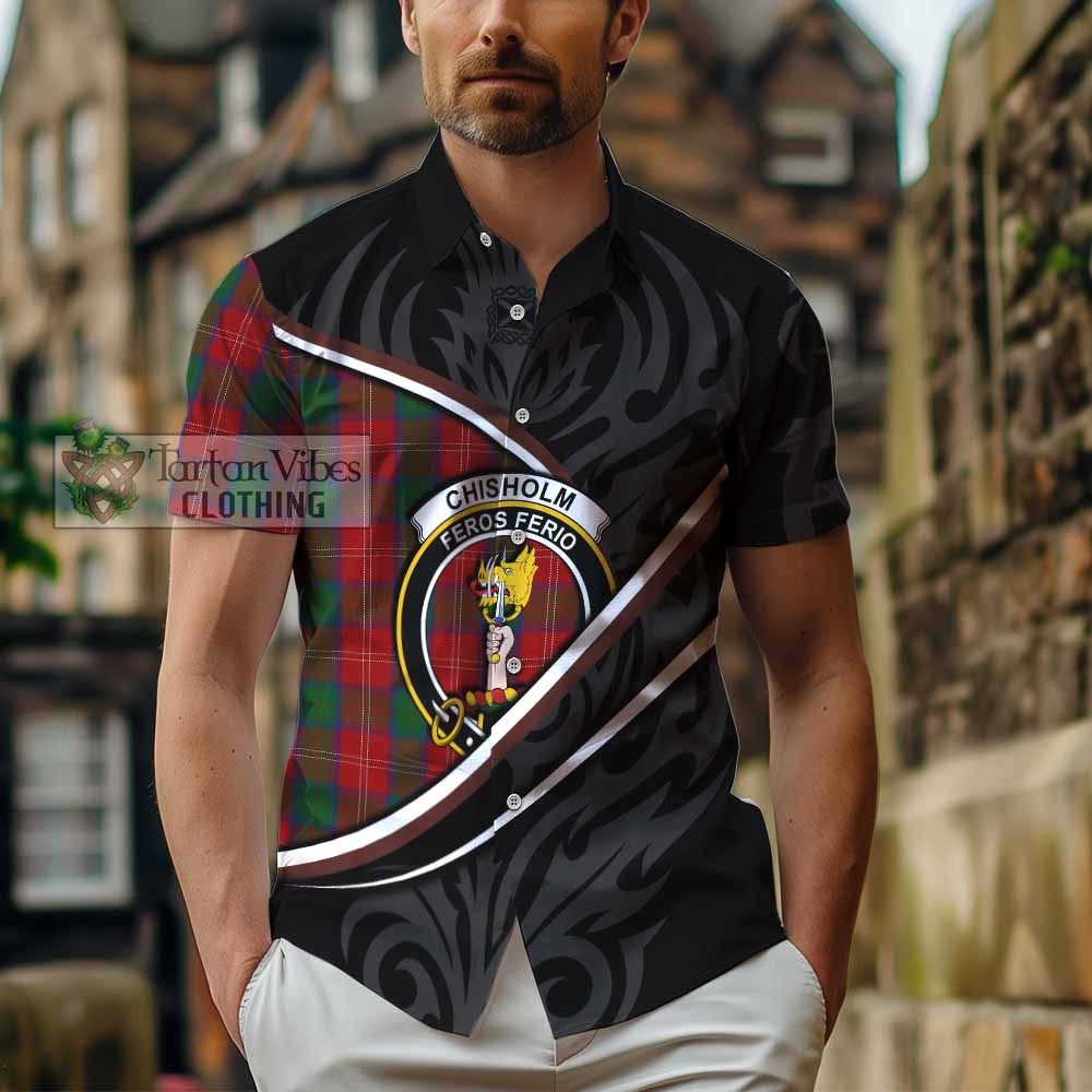 Chisholm Tartan Family Crest Short Sleeve Button Shirt Celtic Scottish Thistle Floral - Tartan Vibes Clothing