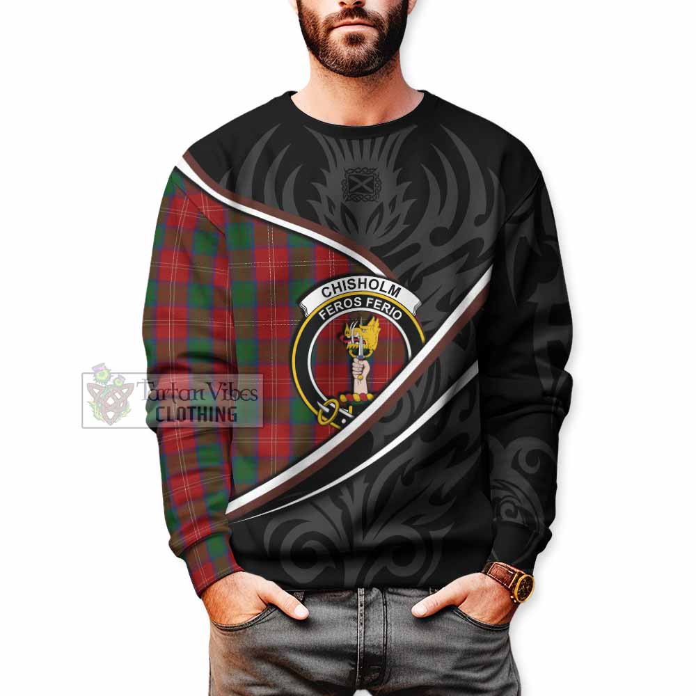 Chisholm Tartan Family Crest Sweatshirt Celtic Scottish Thistle Floral - Tartan Vibes Clothing