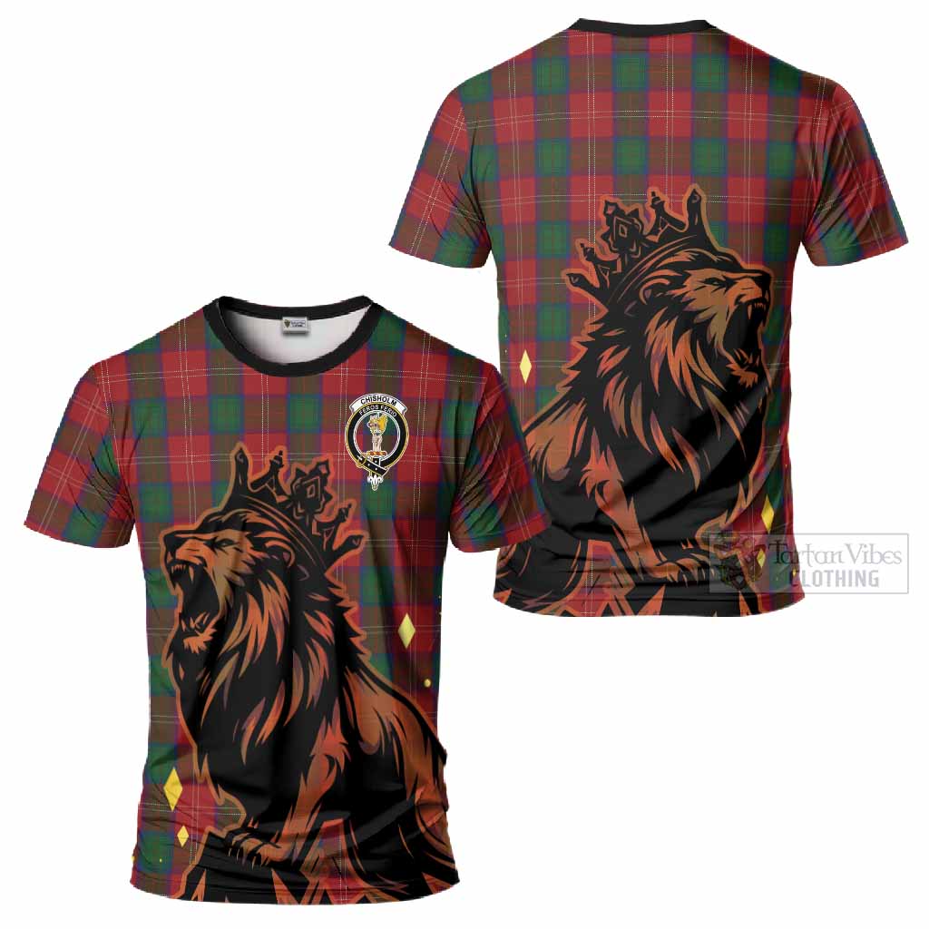 Chisholm Tartan Family Crest T-Shirt Crowned Lion Roaring