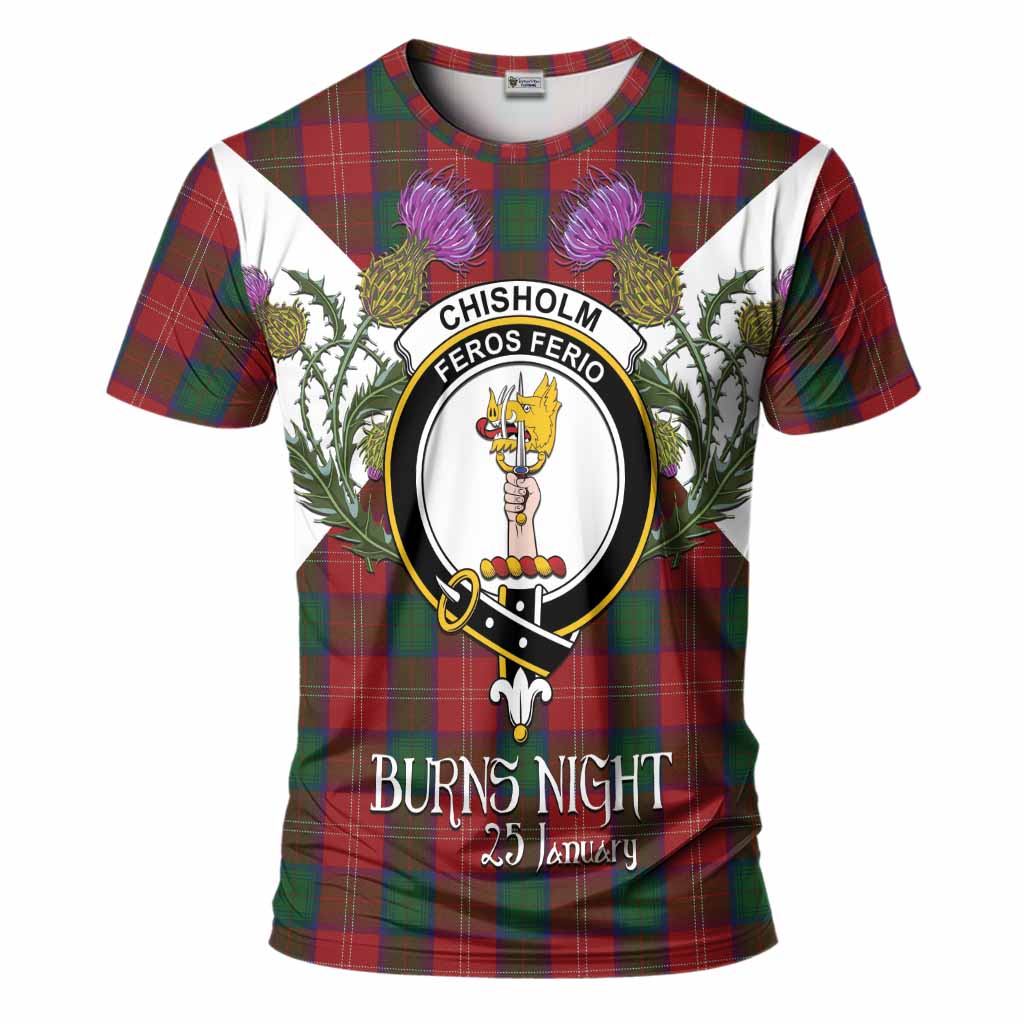 Chisholm Tartan Family Crest T-Shirt Scottish Burns Night Thistle Floral