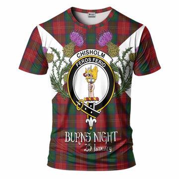 Chisholm Tartan Family Crest T-Shirt Scottish Burns Night Thistle Floral