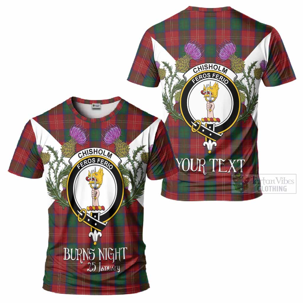 Chisholm Tartan Family Crest T-Shirt Scottish Burns Night Thistle Floral