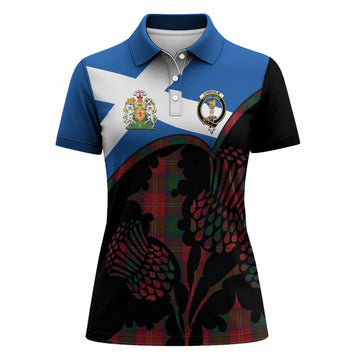 Chisholm Tartan Family Crest Women Polo Shirt Scotland Thistle Floral Flag Style
