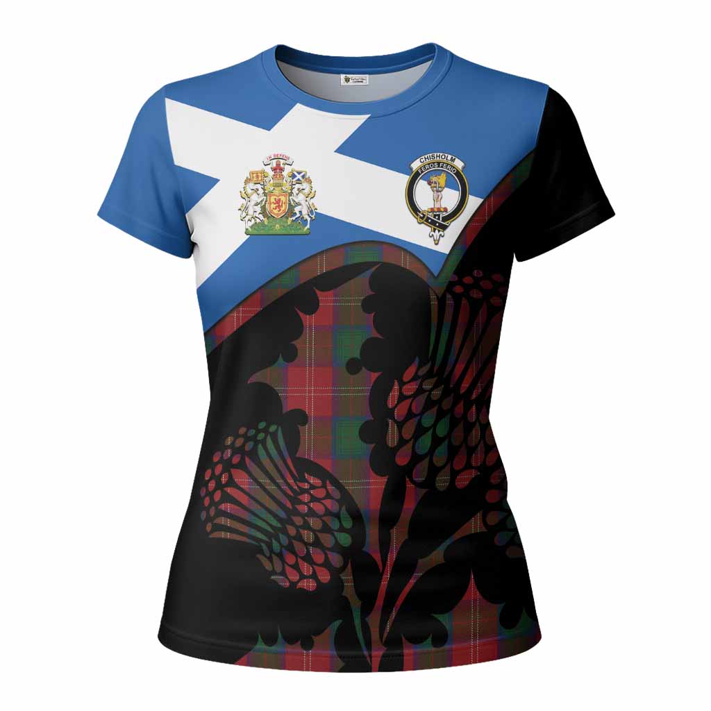 Chisholm Tartan Family Crest Women T shirt Scotland Thistle Floral Flag Style