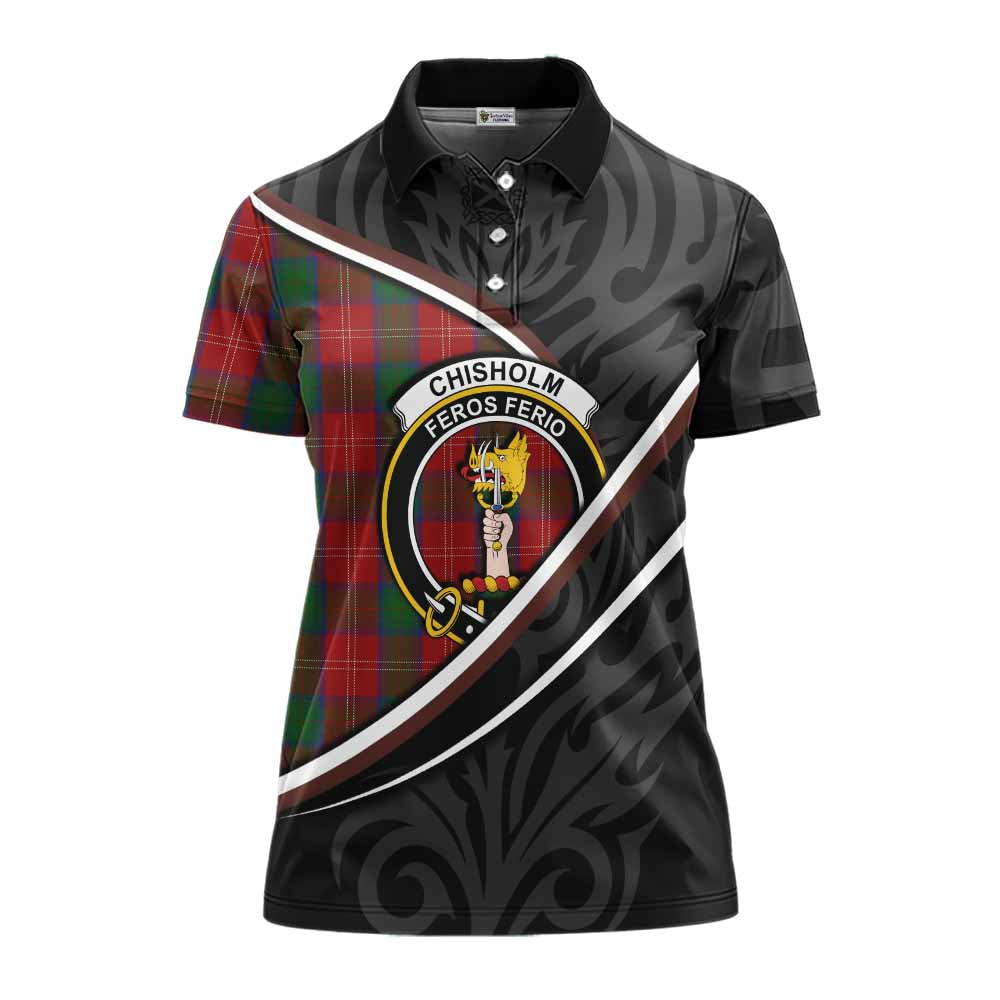 Chisholm Tartan Family Crest Women's Polo Shirt Celtic Scottish Thistle Floral - Tartan Vibes Clothing