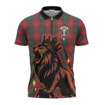Chisholm Tartan Family Crest Zipper Polo Shirt Crowned Lion Roaring