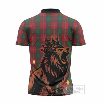 Chisholm Tartan Family Crest Zipper Polo Shirt Crowned Lion Roaring